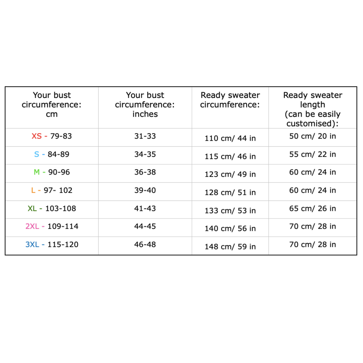 Size chart