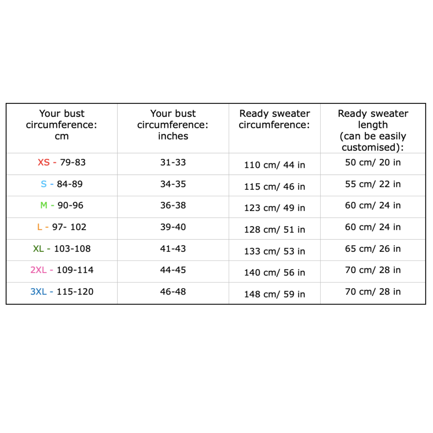 Size chart