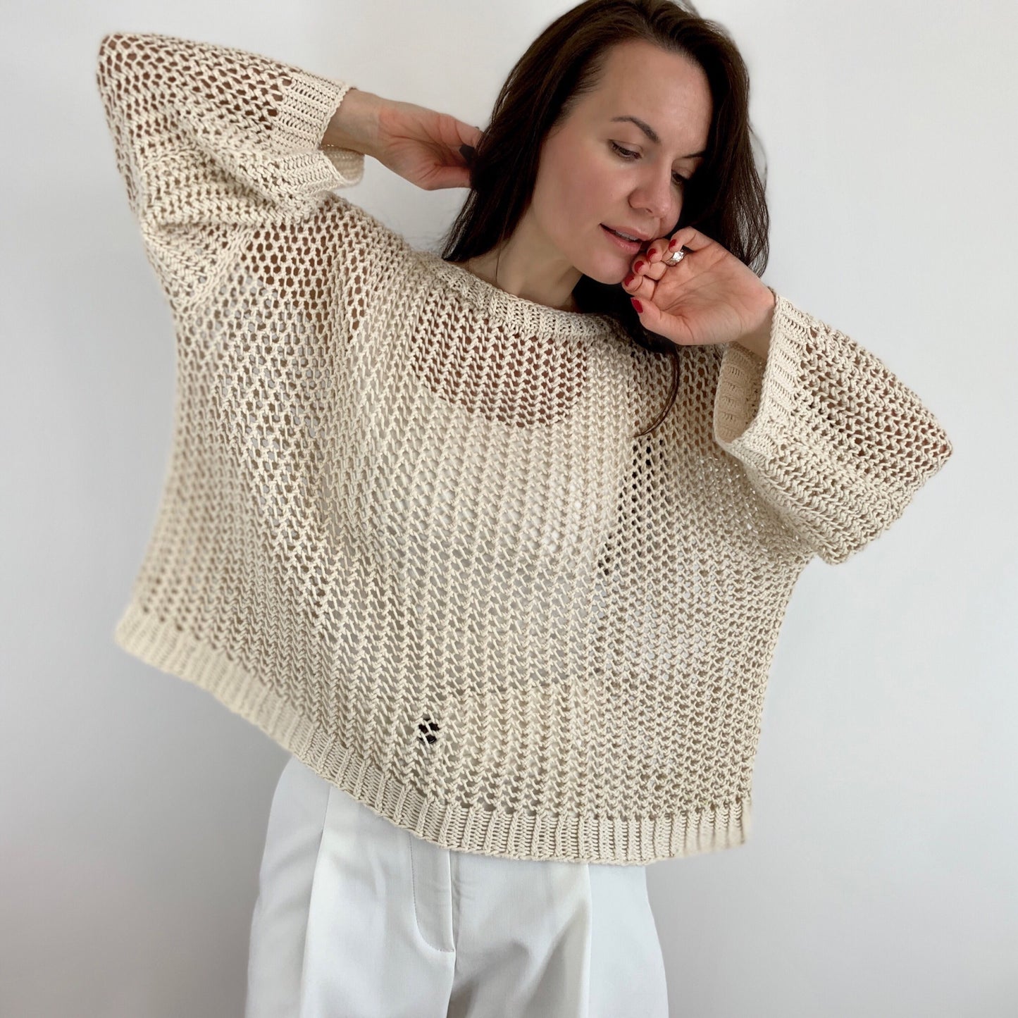 Julia Piro wearing the Halcyon Lace Sweater