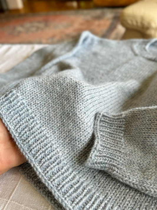 The secret to smooth ribbing. Drop-shoulder sweater.