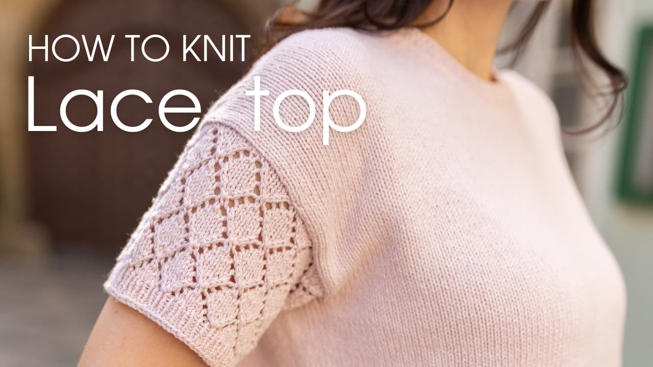 Load video: In this tutorial, I’ll show you how to knit the Monoko Tee, a summer top with stylish diamond lace sleeves,